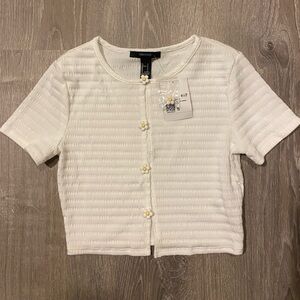 Forever 21 White Textured Crop Top